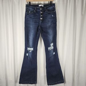 KanCan Women's Distressed Bootcut/Flare High Rise Button Fly Jeans 11/29